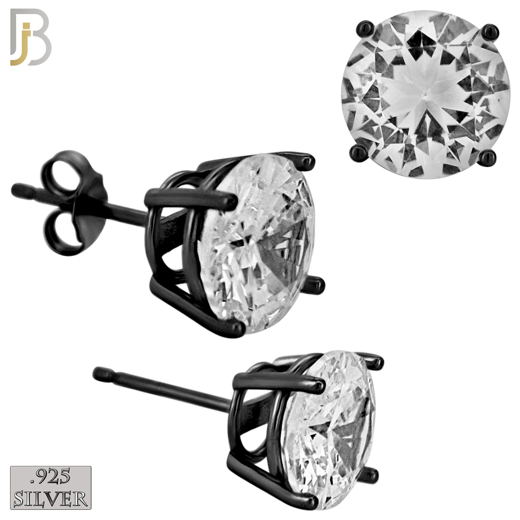 925-ES71-KC - .925 Sterling Silver Black Plated Earring Stud Casting Round Prong Setting Clear Zircon image 8