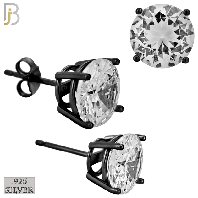 925-ES71-KC - .925 Sterling Silver Black Plated Earring Stud Casting Round Prong Setting Clear Zircon image 8
