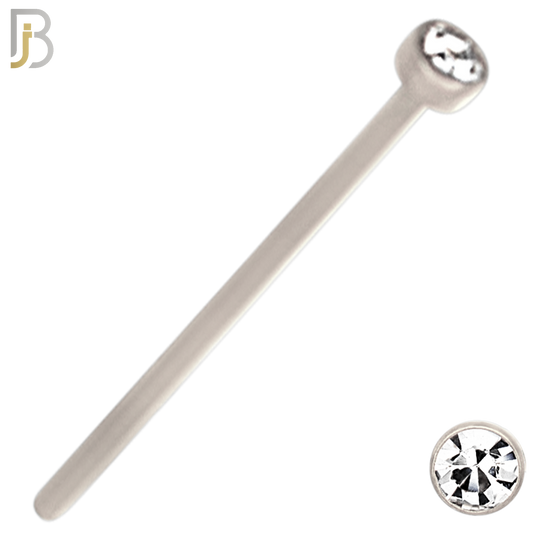 NR05S - 316L Surgical Steel  Nose Stud  Bezel Set Zircon Round Nose Ring image 2