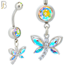 N0122 - 316L Stainless Steel Dangling Butterfly with Zircon Belly Ring - Steel image