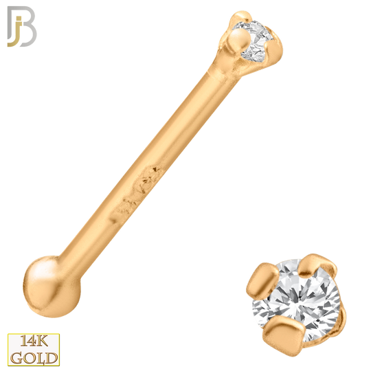 14-NR01CR-22 - 14k Solid  Rose Gold 22g Prong Setting  Round Cubic Zircona Nose Bone - 1.5mm image