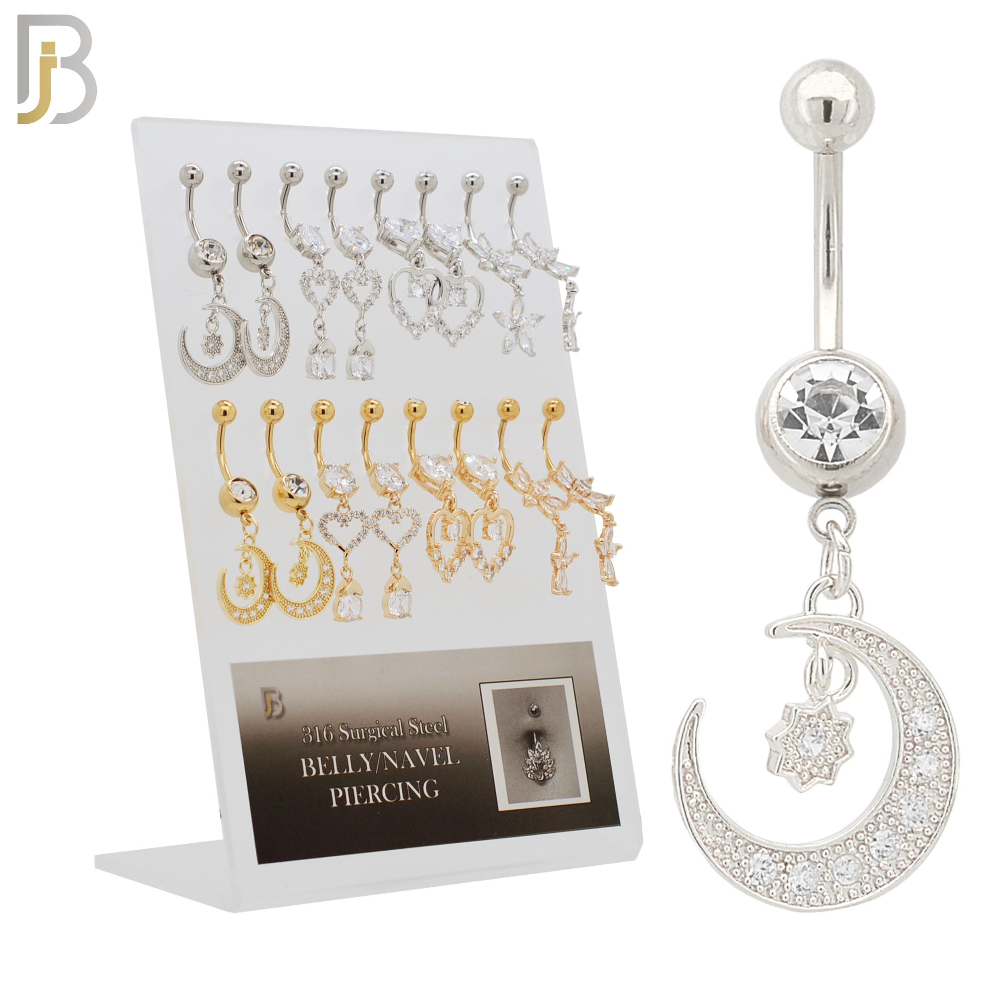 PK-N002 - 316L Surgical Steel Different Designs Dangle Belly Rings - Pack of 16 image 0