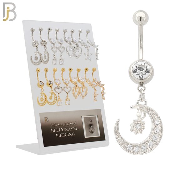 PK-N002 - 316L Surgical Steel Different Designs Dangle Belly Rings - Pack of 16 image 0