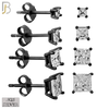 925-ES72-KC - .925 Sterling Silver Black Plated Earring Stud Casting Square Princess Cut Prong Setting Clear Zircon image 0