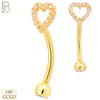 14-EC15 - 14k Yellow Gold Multi CZ Heart Hollow Eyebrow Barbell Externally Threaded Screw image