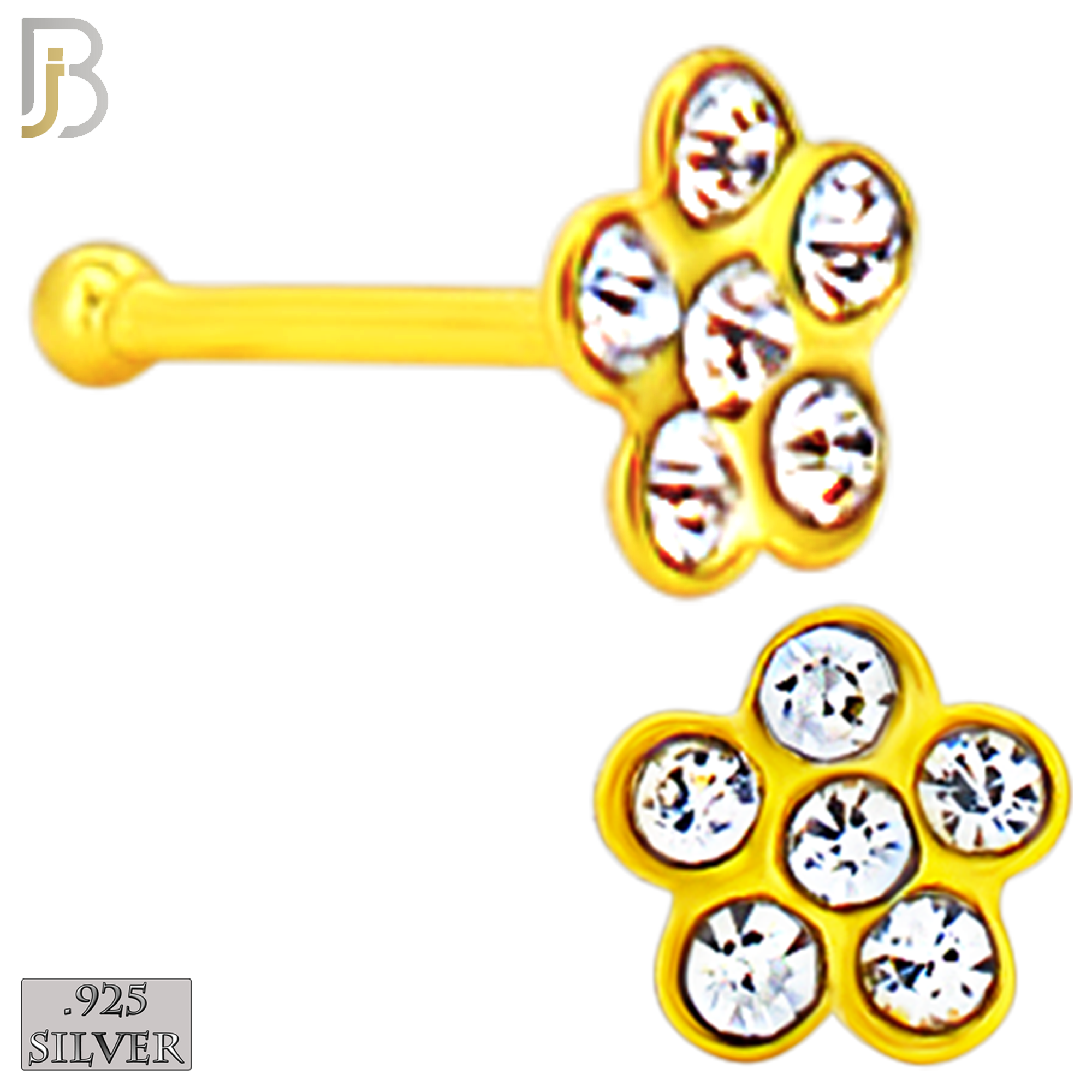 925-PK-NR08BY - 120 pcs, 18k Gold Plated Sterling Silver Nose Bones, 22g Thickness,  Assorted Shapes Tops Packages image 2
