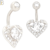 NB22 - 316L Stainless Steel Heart with Round Prong Zircon  Banana Belly Navel Ring image 1