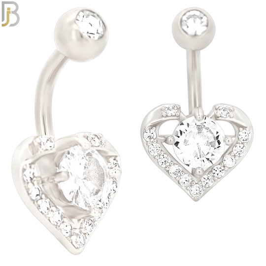 NB22 - 316L Stainless Steel Heart with Round Prong Zircon  Banana Belly Navel Ring image 1