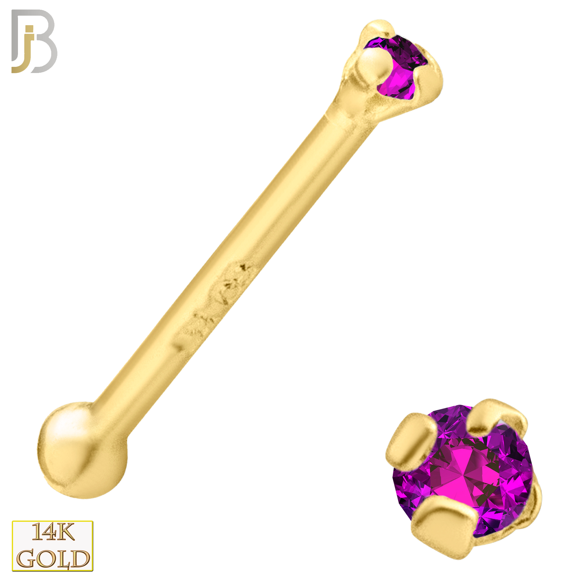 14-NR01CYR - 20g 14k Yellow Gold Nose Bone with Ruby Colored CZ - 1.5mm image