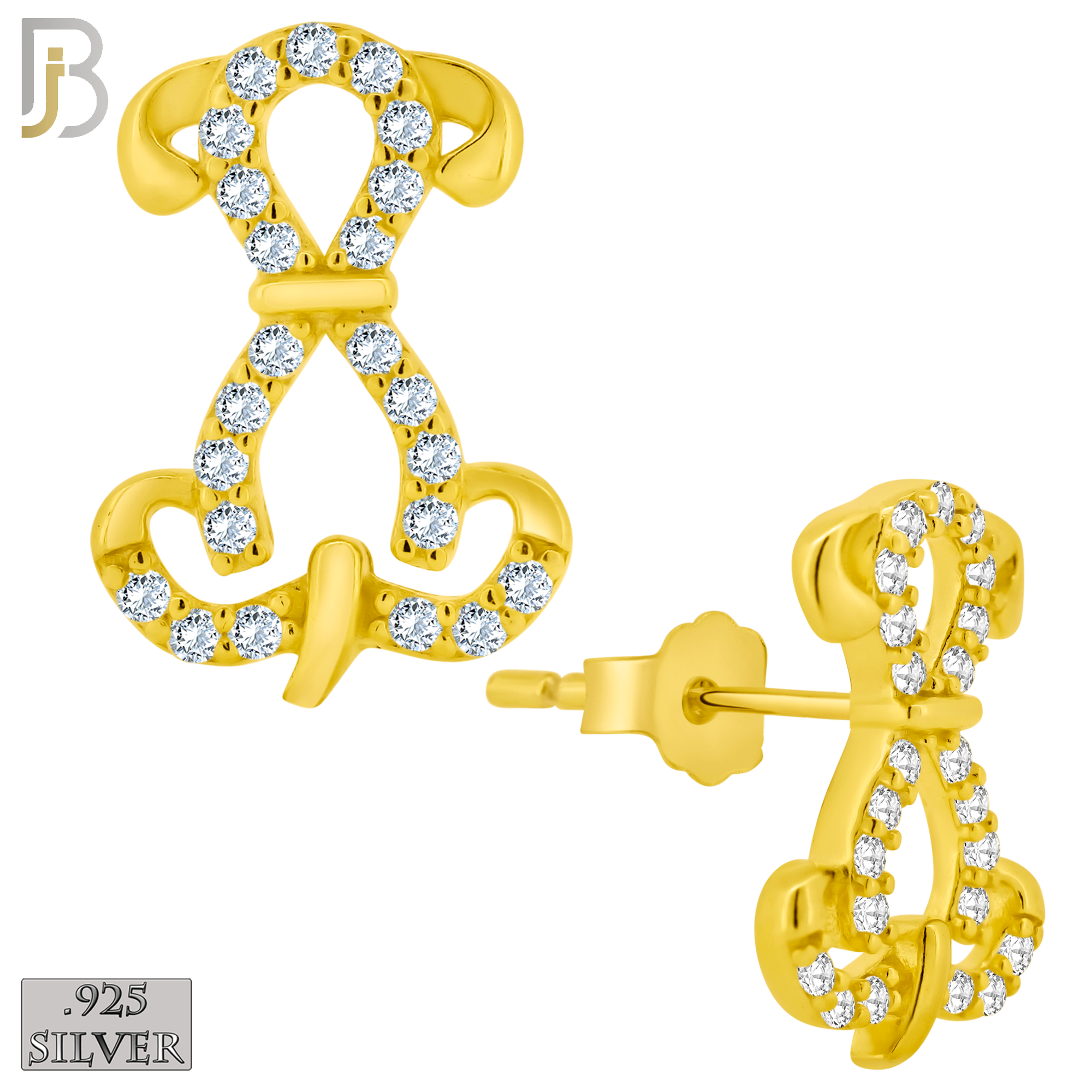 925-ES374 - .925 Sterling Silver CZ Studded Dog Stud Earrings image 2