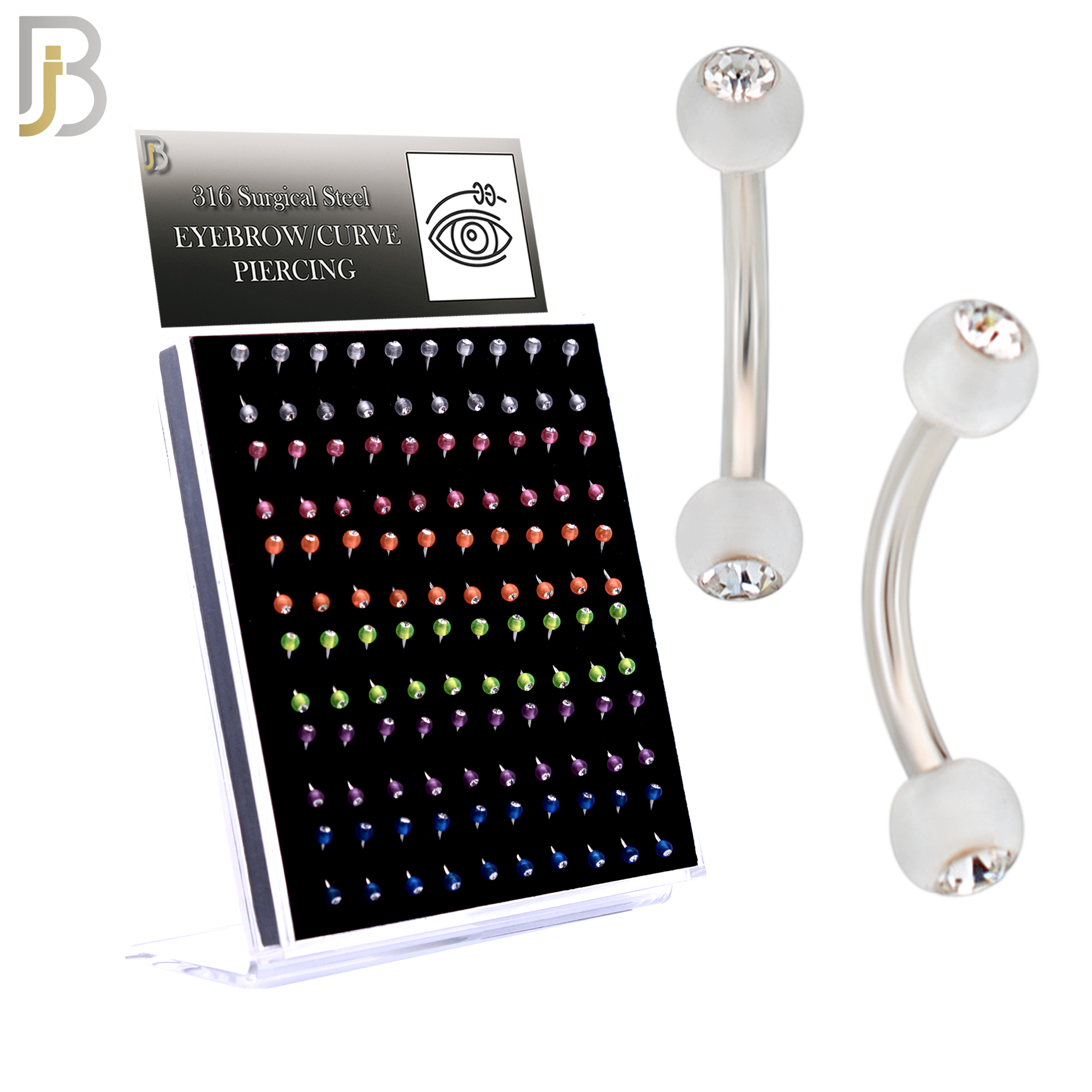 PK-EC07G - 316L Surgical Steel Glow in the Dark Acrylic Ball with Zircon Curved Barbell External Threaded image 0