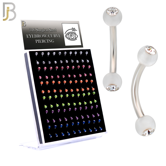 PK-EC07G - 316L Surgical Steel Glow in the Dark Acrylic Ball with Zircon Curved Barbell External Threaded image 0