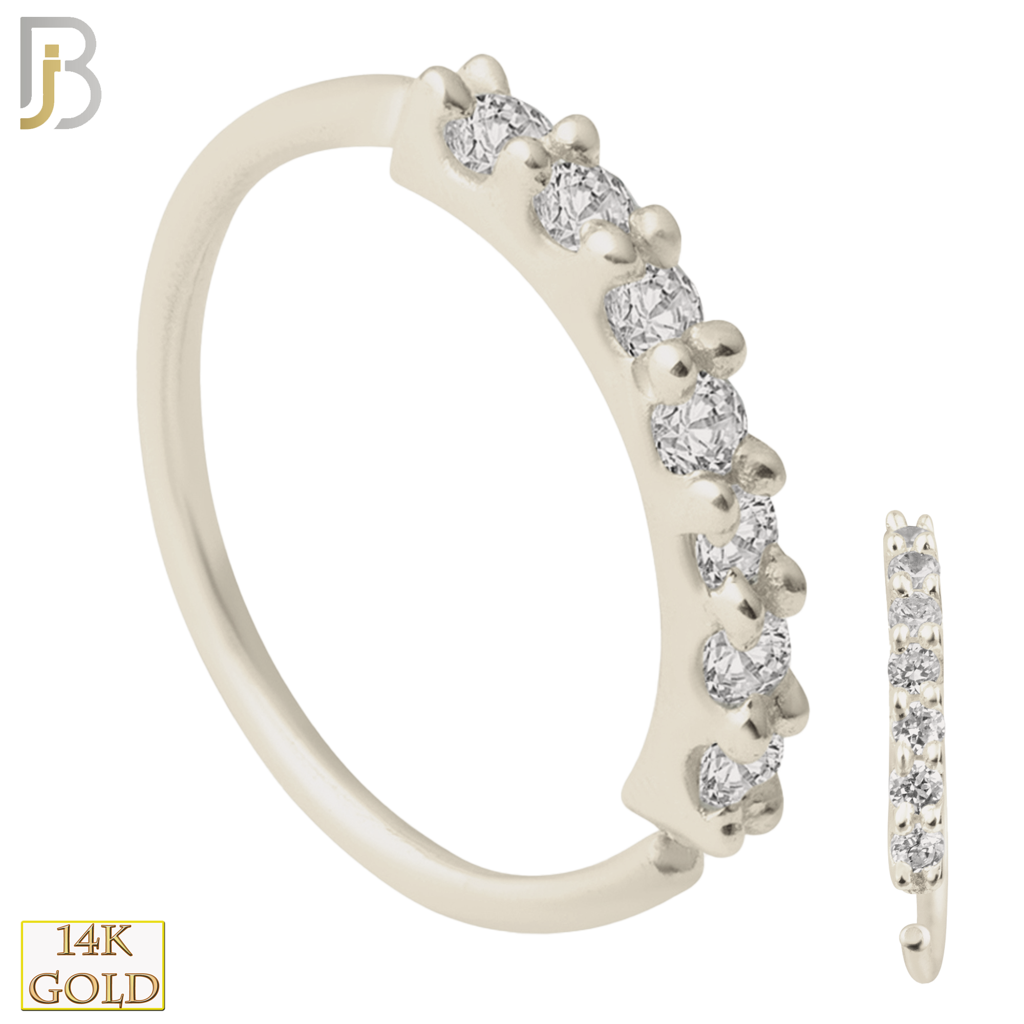 14-CT04C - 14k Solid Gold Prong Setting 7 Zircon Hoops Piercing Twist top Open image 1