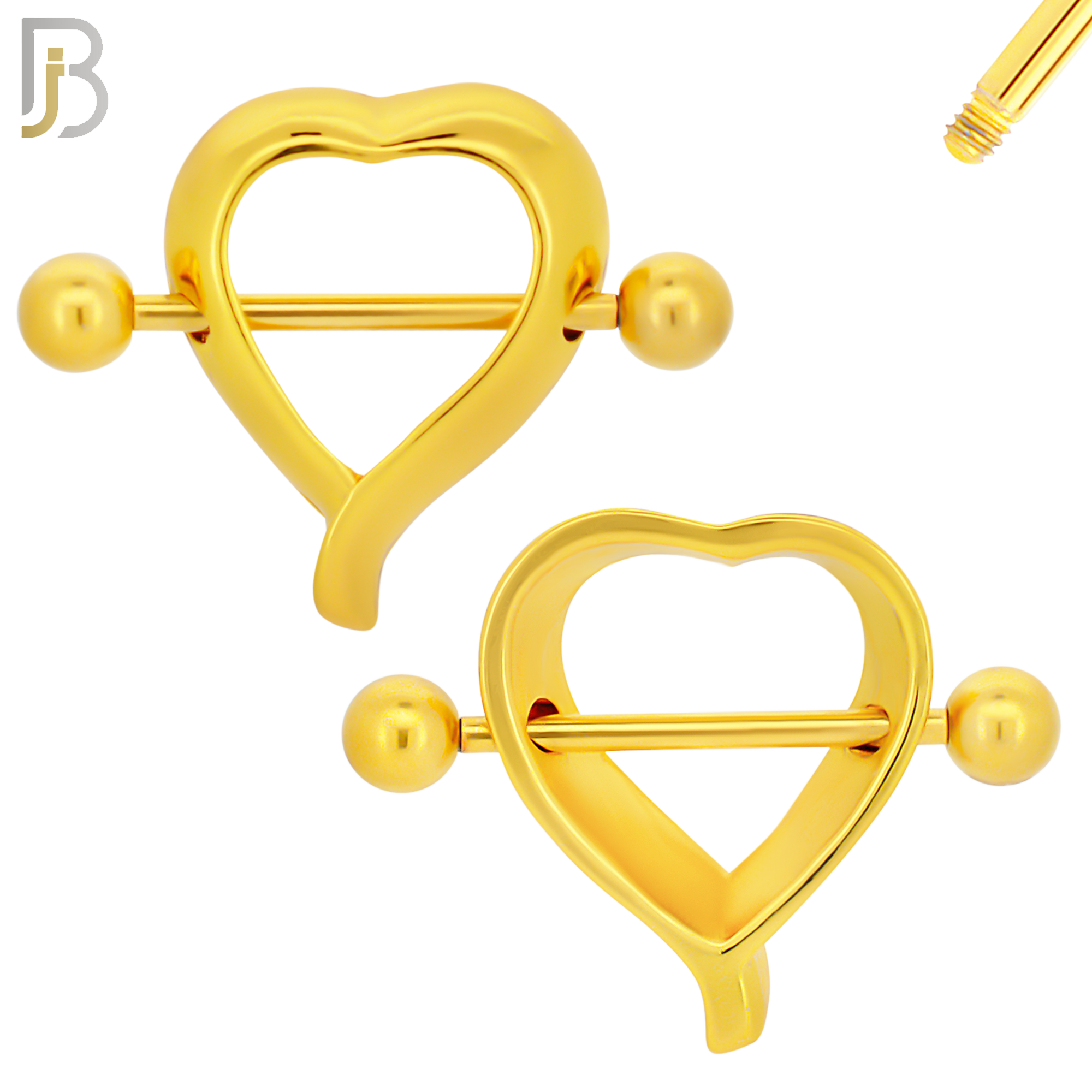 NP37 - 316L Surgical Steel Screw Shield Barbell with Alloy Heart Design Pair image 3