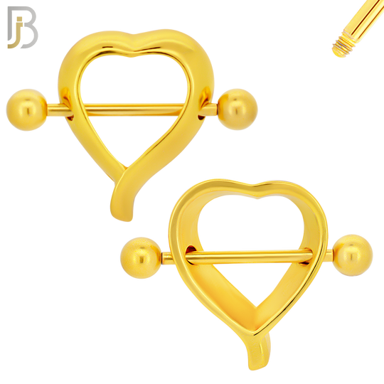 NP37 - 316L Surgical Steel Screw Shield Barbell with Alloy Heart Design Pair image 3