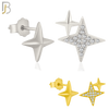 925-ES370 - Push Back - .925 Sterling Silver Four Point Star Mismatched Stud Earrings image 0