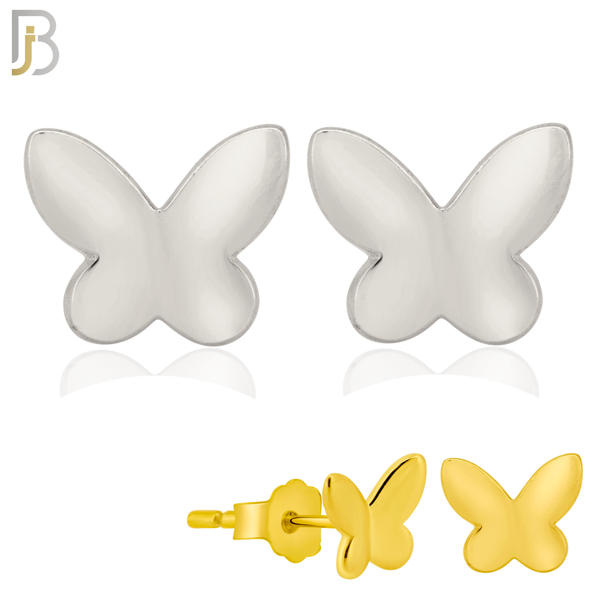 925-ES315 - Push Back - .925 Sterling Silver Plain Butterfly Stud Earrings image 0