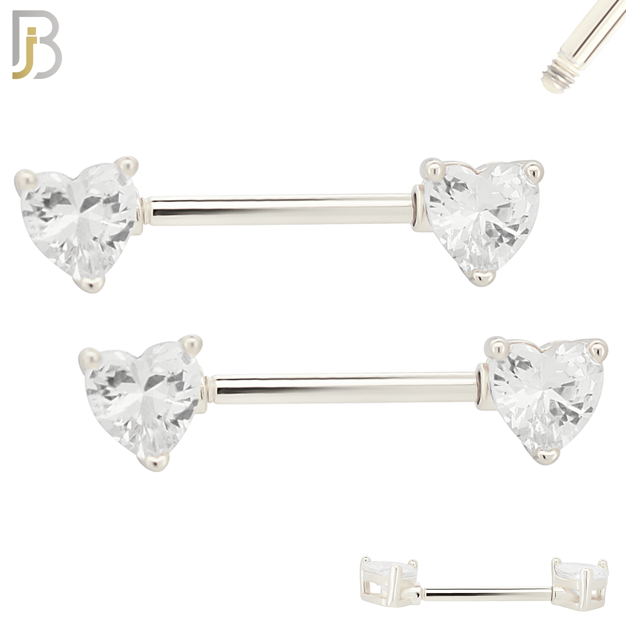 NP03S - 316L Surgical Steel Screw Prong Heart Zircon Nipple Ring Piercing image 4