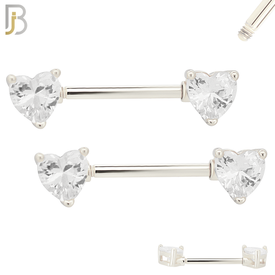 NP03S - 316L Surgical Steel Screw Prong Heart Zircon Nipple Ring Piercing image 4