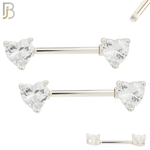 NP03S - 316L Surgical Steel Screw Prong Heart Zircon Nipple Ring Piercing image 4