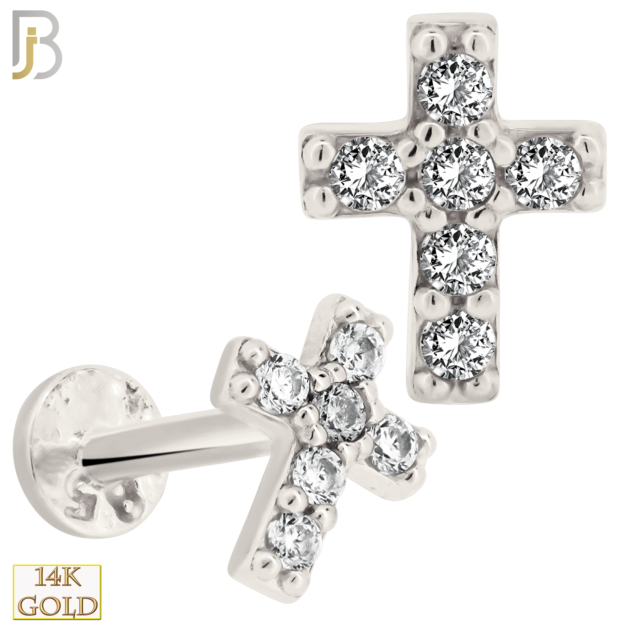 14-LB66 - 14k Yellow Gold Cross Labret with Multi Zircon image 1