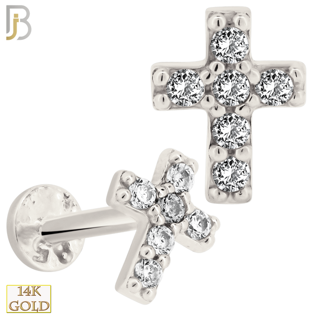 14-LB66 - 14k Yellow Gold Cross Labret with Multi Zircon image 1