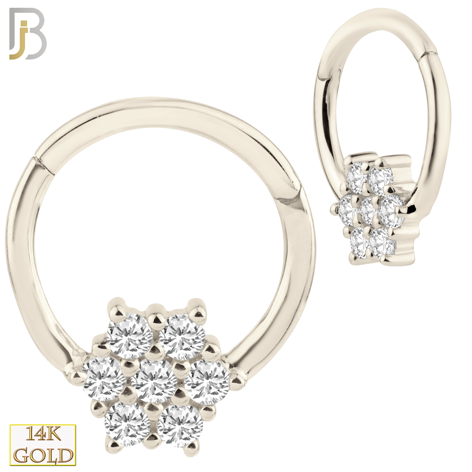 14-CT67 - 14K Yellow Gold 18g Thickness Hinged Hoops Snowflake with Multi Zircon image 1