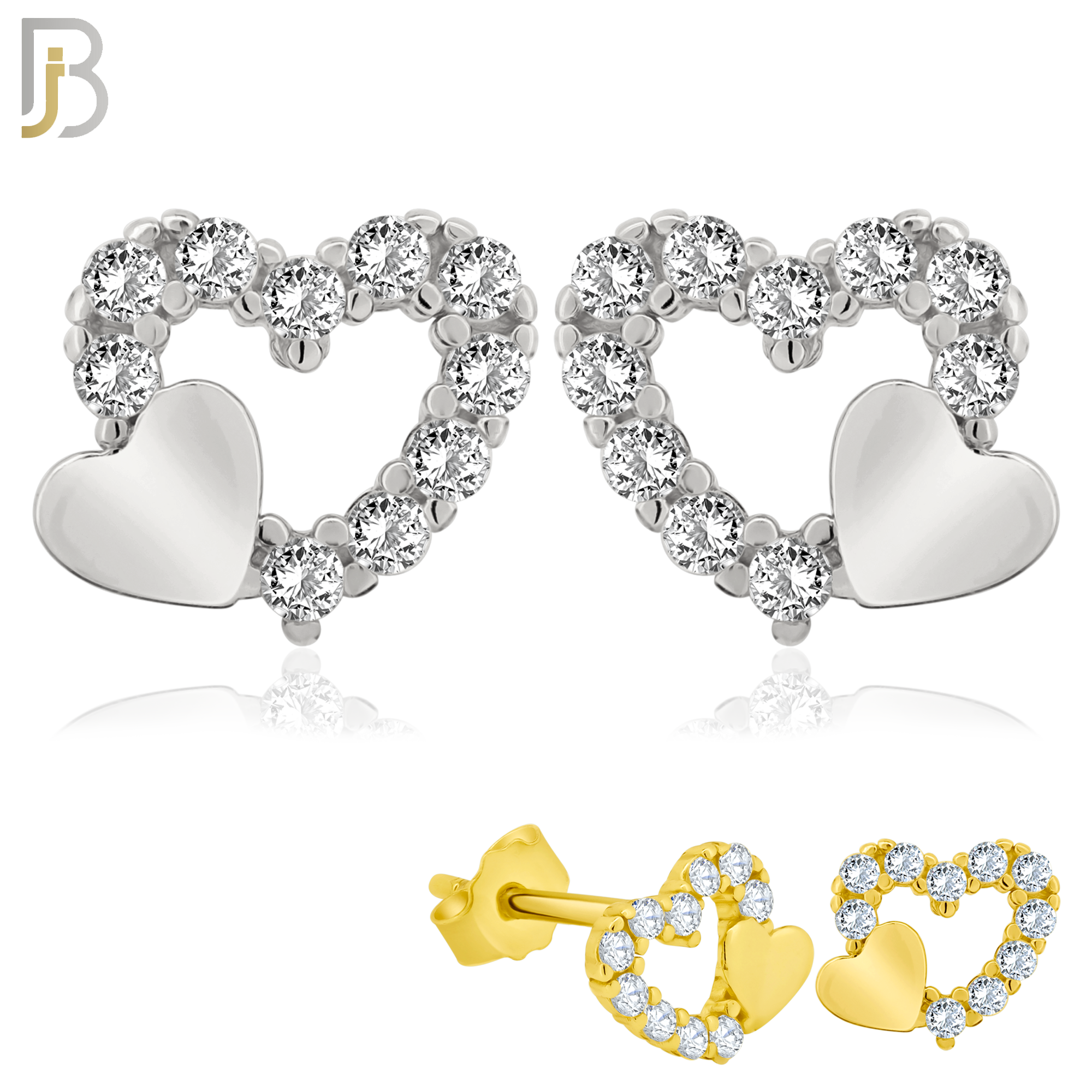 925-ES160 - .925 Sterling Silver Double Heart with Zircon Design Earring Stud image 0