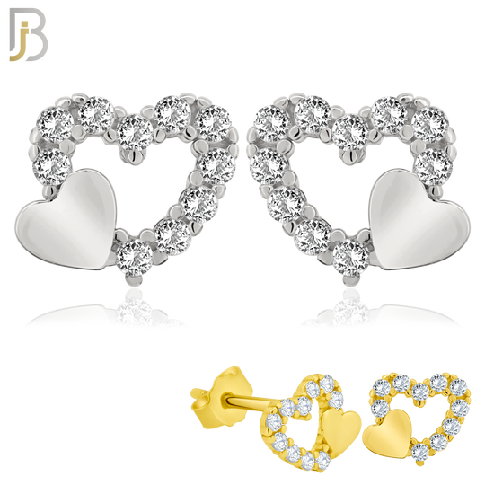 925-ES160 - .925 Sterling Silver Double Heart with Zircon Design Earring Stud image 0