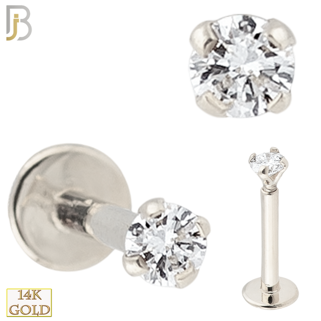 14-LB14 - 14k Solid Gold  Round Prong  Set CZ  Internally Threaded Labret image