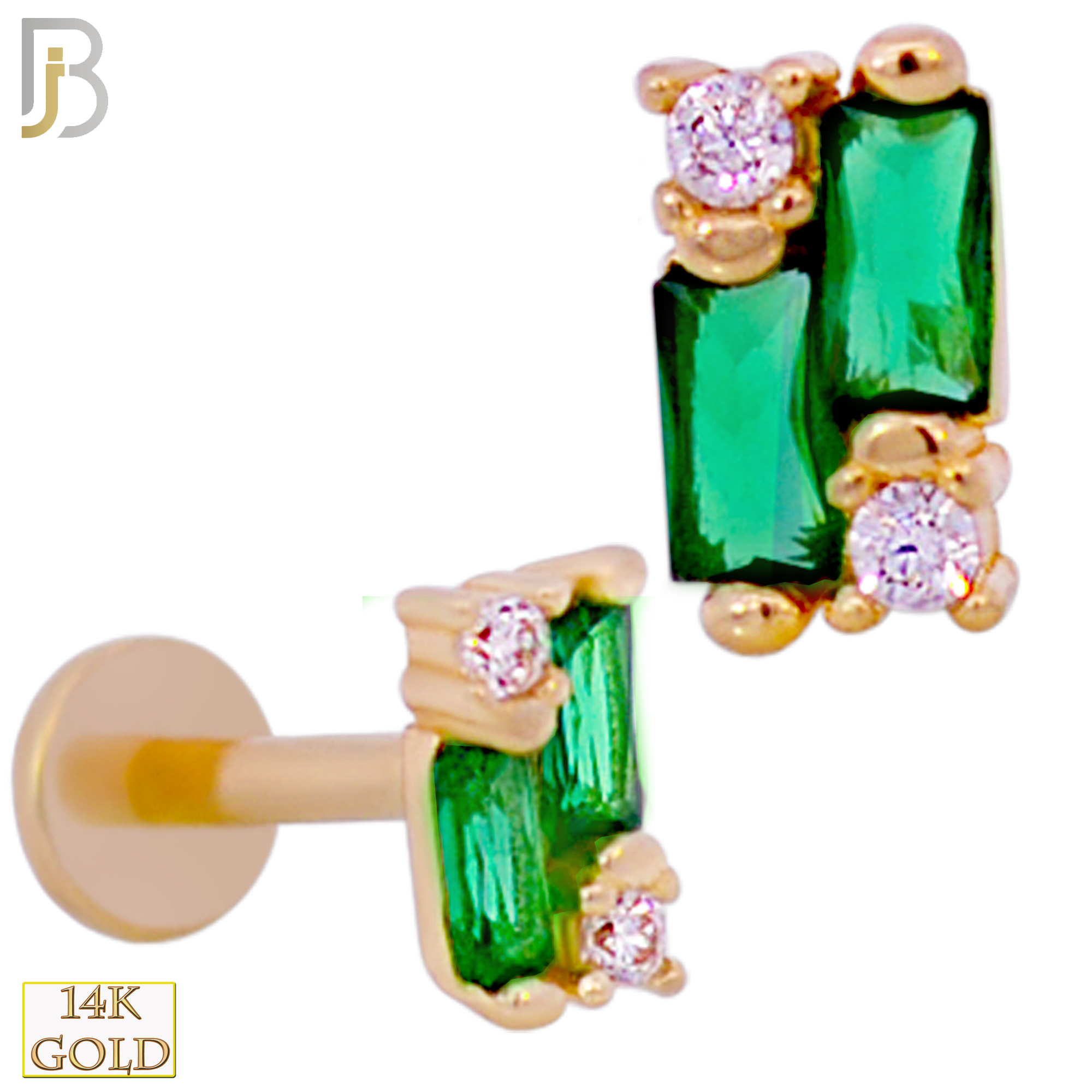 14-LB95 - 14k Yellow Gold Double Baguette CZ Labret image 1