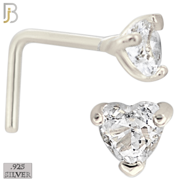925-NR46LGSC - 925 Sterling Silver Heart Shaped CZ in Prog Set L Shape Nose Ring (Pack of 6) image 1