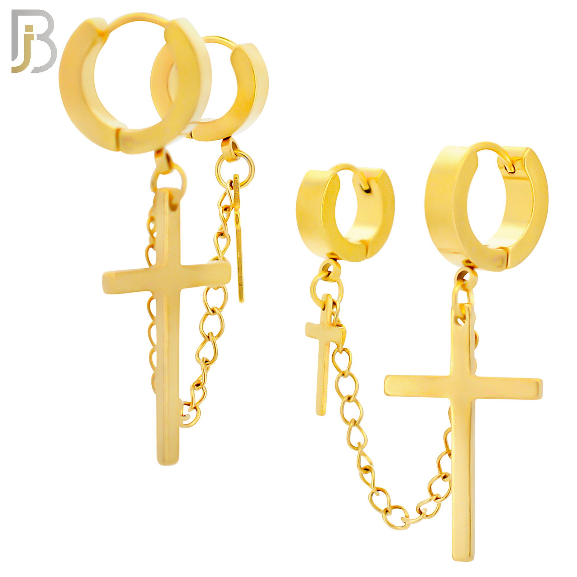 ES285 - 316L Stainless Steel Double Hoop Huggies Cross Link Chain Connector Earring image 2