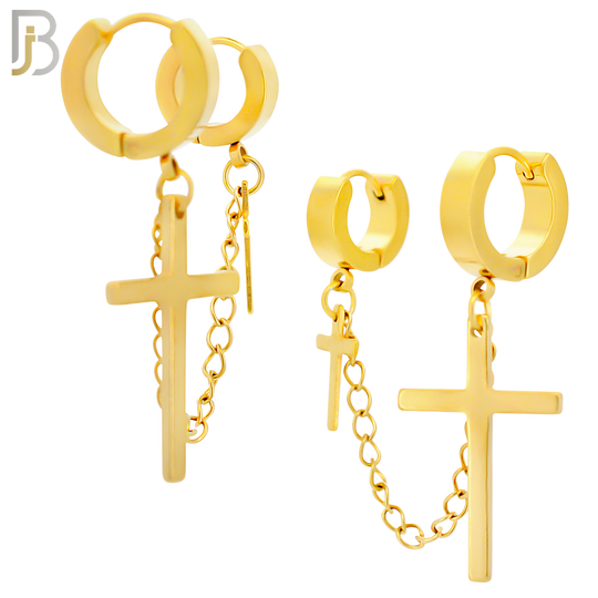 ES285 - 316L Stainless Steel Double Hoop Huggies Cross Link Chain Connector Earring image 2