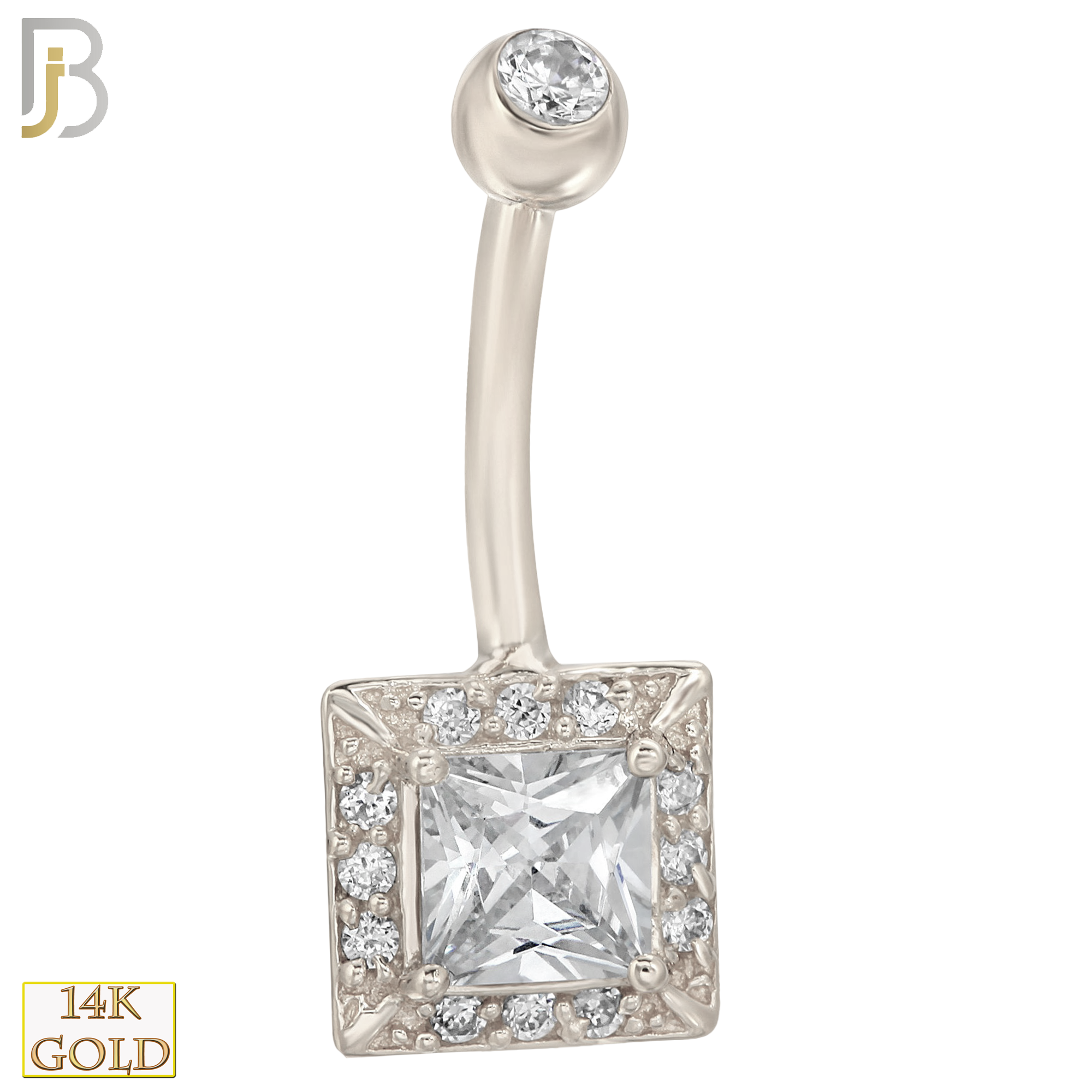 14-NB07 - 14k Solid Gold Banana Belly Ring with  8.5mm Square Design image 1