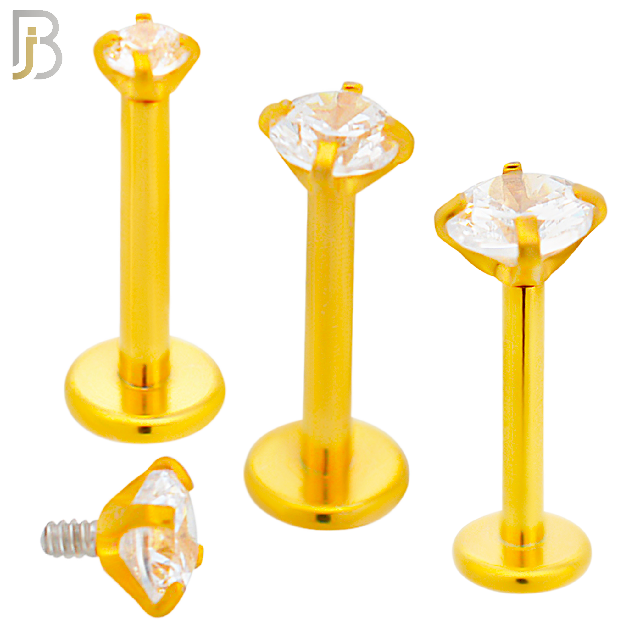 LB14GC16 - 16g 316L Surgical Steel Gold Plated Bar Prong Setting  Zircon Internally Threaded Labret (PACK OF 6) image 0