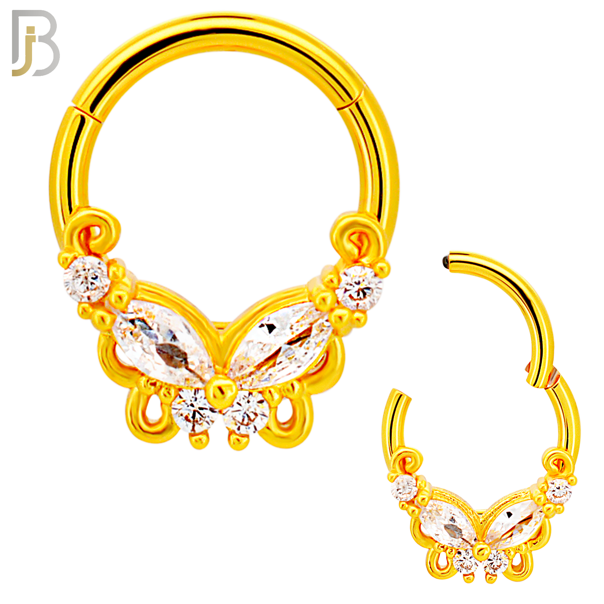 CT123 - 316 Surgical Steel Butterfly with CZ Hinged Hoop (Pack of 6) image 2