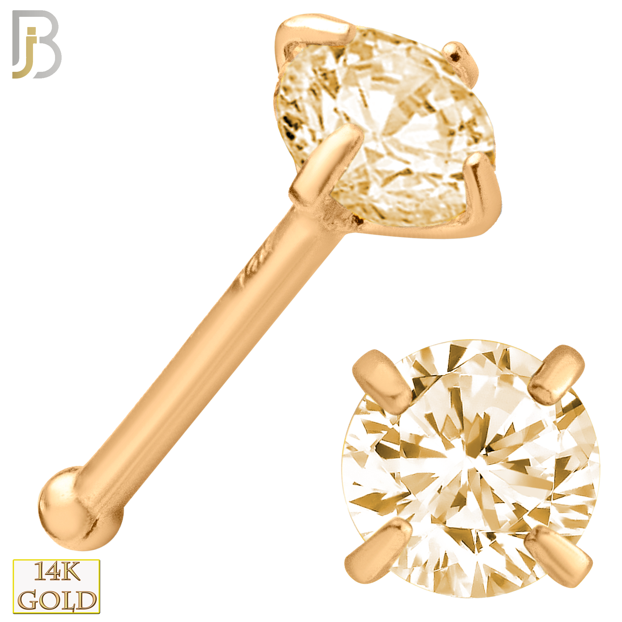 14-NR01DCH - 14k Rose Gold Nose Bone with Round Natural Champagne Diamond image 0