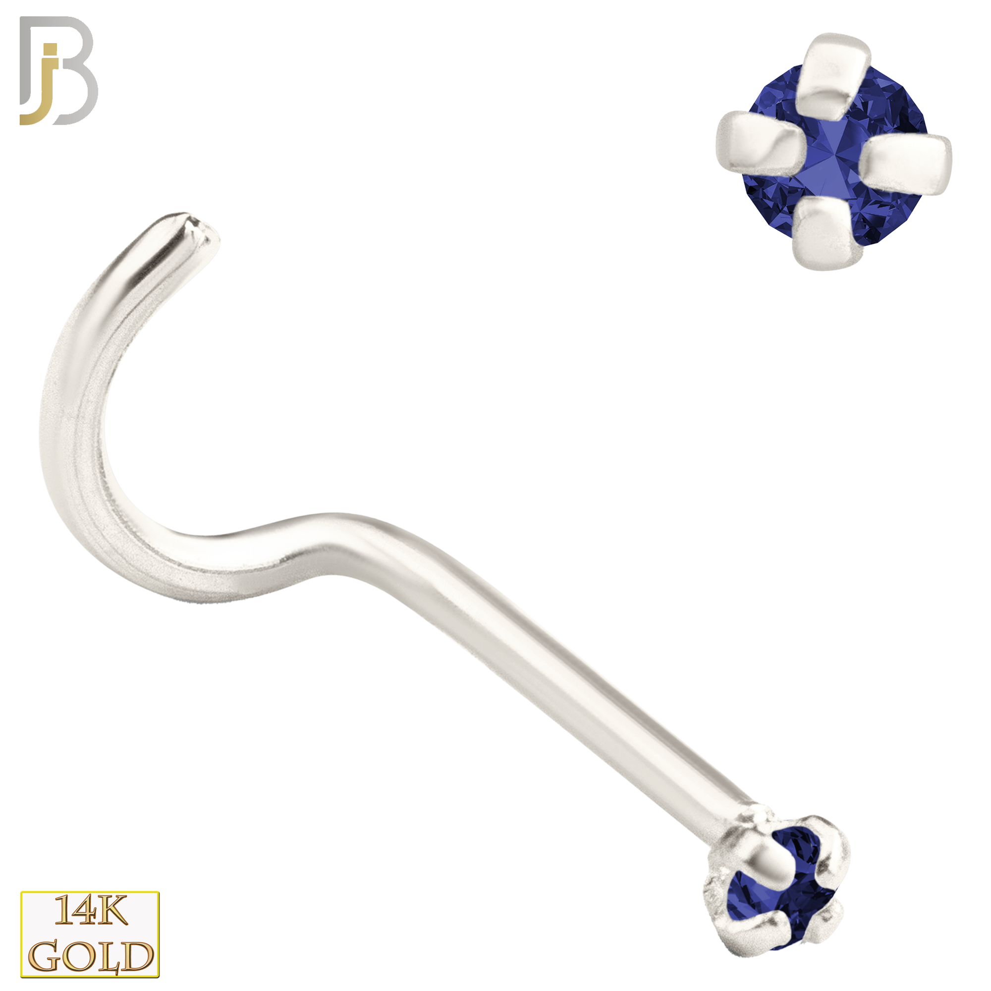 14-NR03CWS - 20g 14k White Gold Nose Screw with Blue Sapphire Colored CZ - 1.5mm image