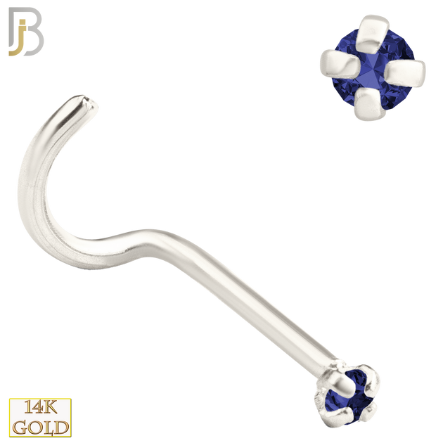 14-NR03CWS - 20g 14k White Gold Nose Screw with Blue Sapphire Colored CZ - 1.5mm image