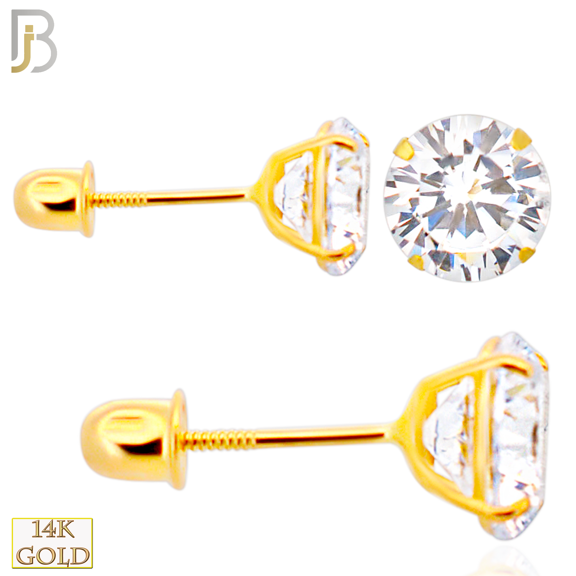 14-ES04RYC - 14k Yellow Gold Screw Back Stud Earrings Casting Prong Setting with Round Clear  Zircon image 0