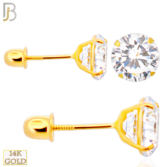 14-ES04RYC - 14k Yellow Gold Screw Back Stud Earrings Casting Prong Setting with Round Clear  Zircon image 0
