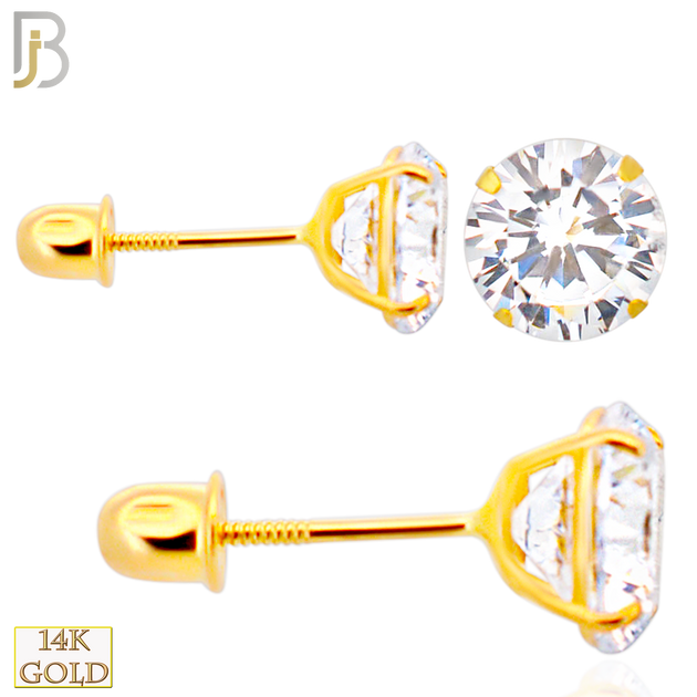 14-ES04RYC - 14k Yellow Gold Screw Back Stud Earrings Casting Prong Setting with Round Clear  Zircon image 0