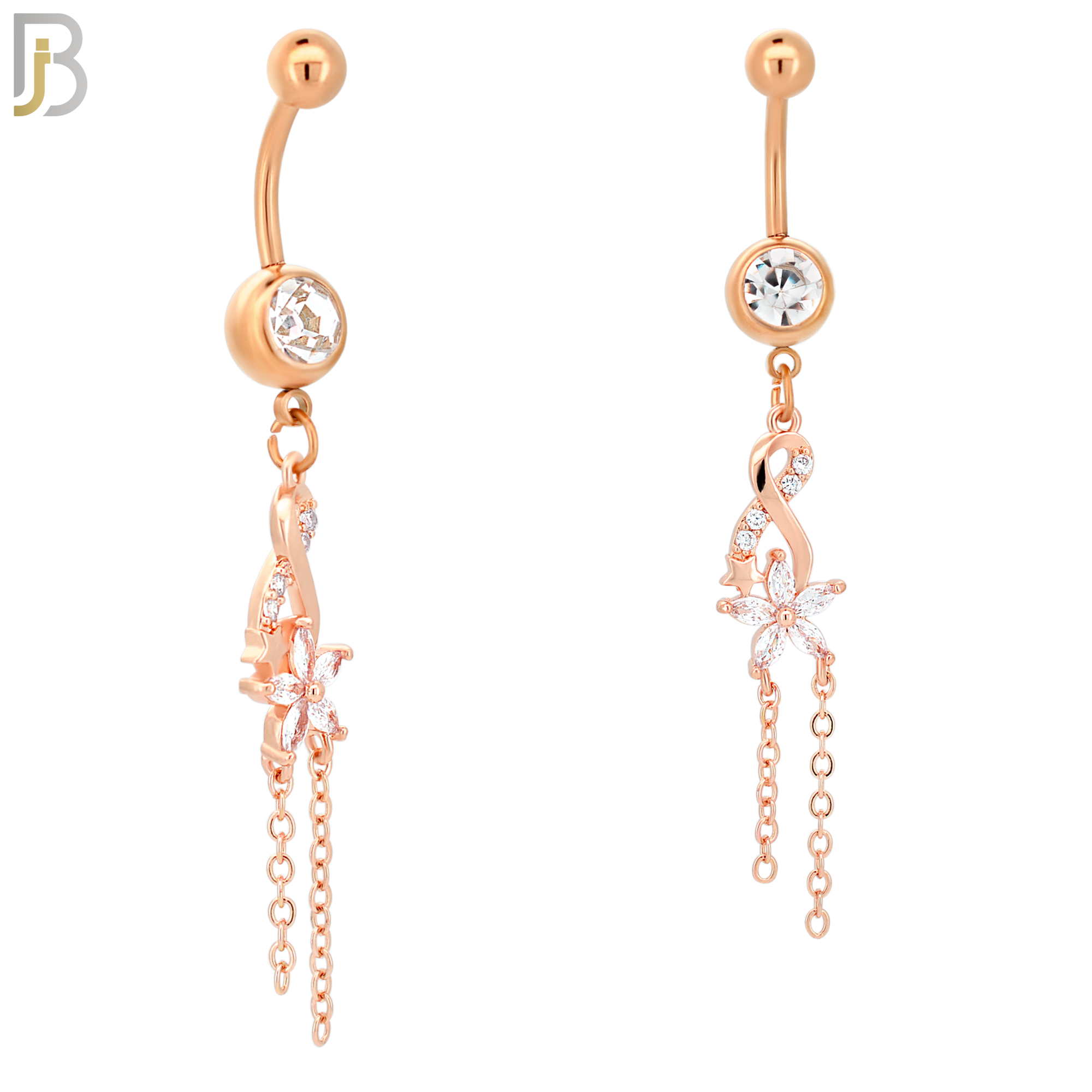 N030 - 316L Stainless Steel Dangling Infinity with Flower Zircon Design Belly Ring with 5mm Screw Ball image 2