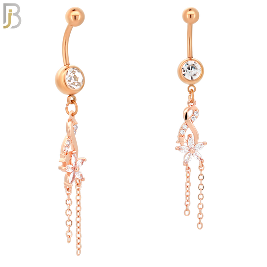 N030 - 316L Stainless Steel Dangling Infinity with Flower Zircon Design Belly Ring with 5mm Screw Ball image 2