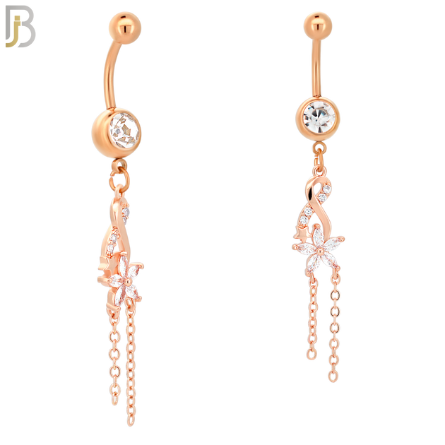 N030 - 316L Stainless Steel Dangling Infinity with Flower Zircon Design Belly Ring with 5mm Screw Ball image 2