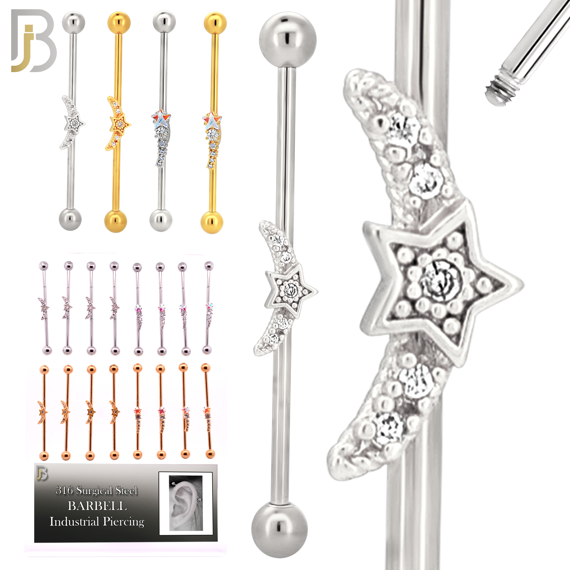 PK-BBMX2SG - Surgical Steel Two Designs Industrial Barbell - Pack of 16 Pieces image 1