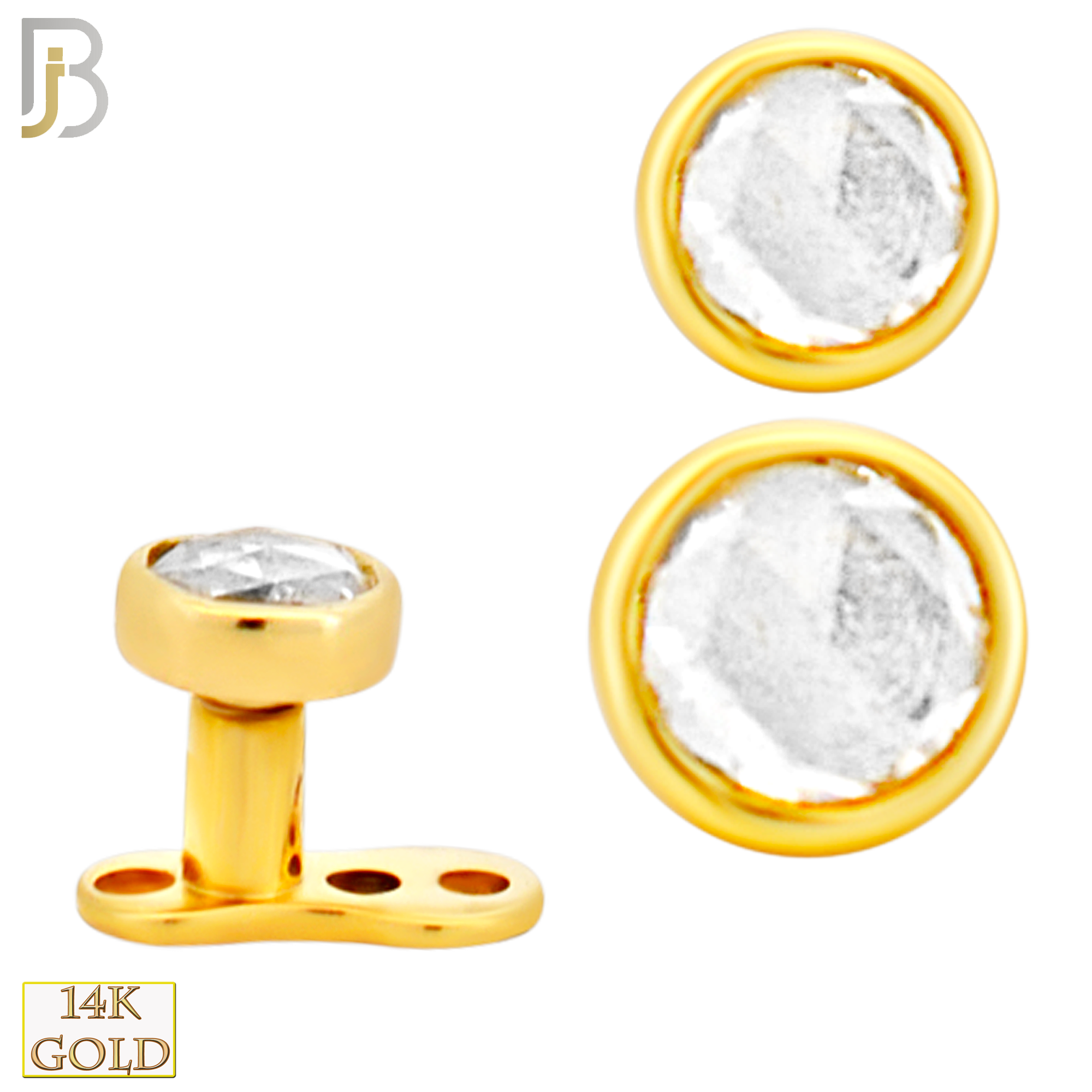 14-G23G-DM03 - G23 Titanium Gold Plated Anchor with 14k Gold Top with Bezel Set Rose Cut Lab Diamond Dermal - Internally Threaded image 0