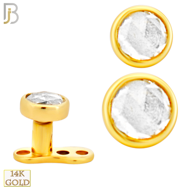 14-G23G-DM03 - G23 Titanium Gold Plated Anchor with 14k Gold Top with Bezel Set Rose Cut Lab Diamond Dermal - Internally Threaded image 0
