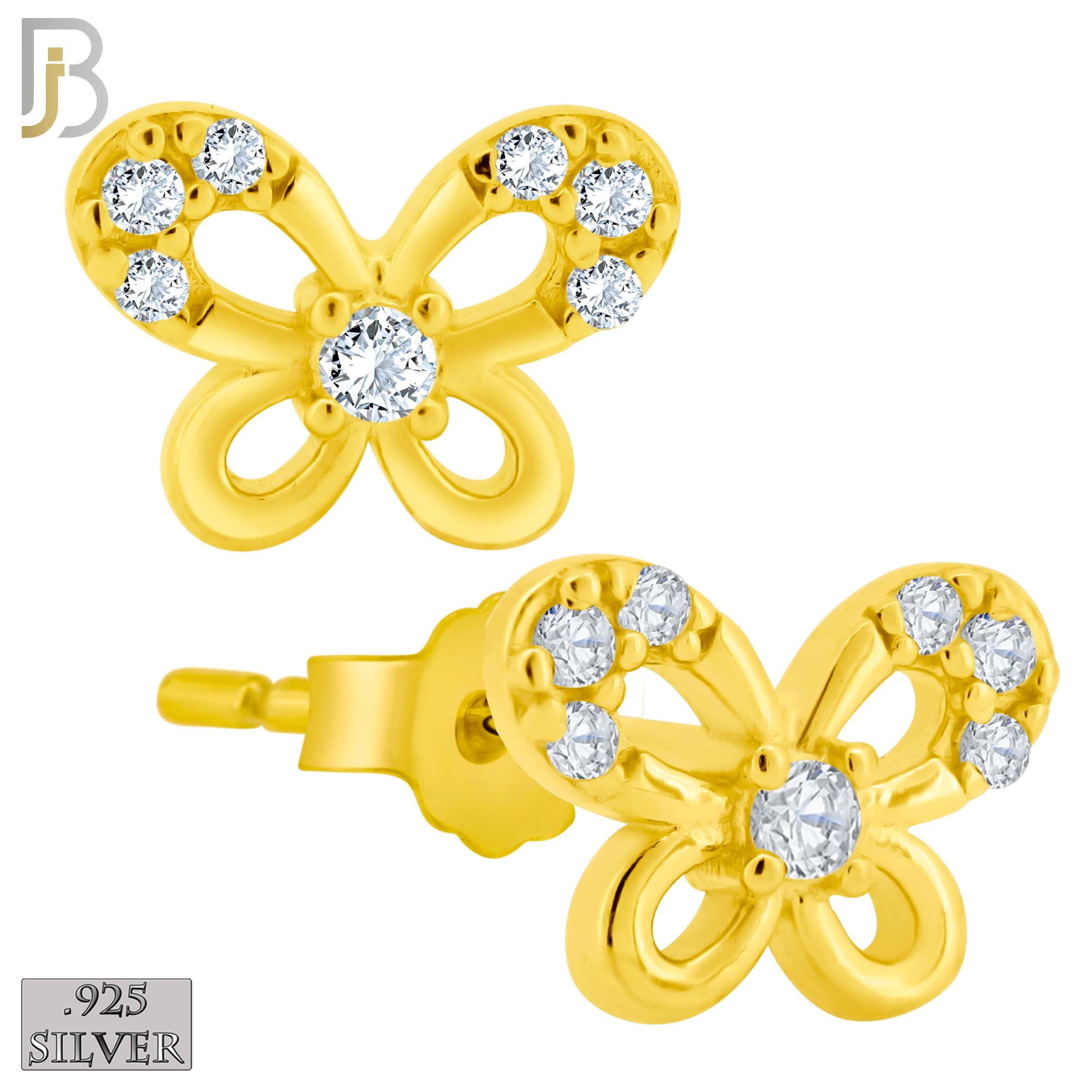 925-ES208 - Push Back - .925 Sterling Silver Butterfly Design Earring Stud with Clear Zircon image 2
